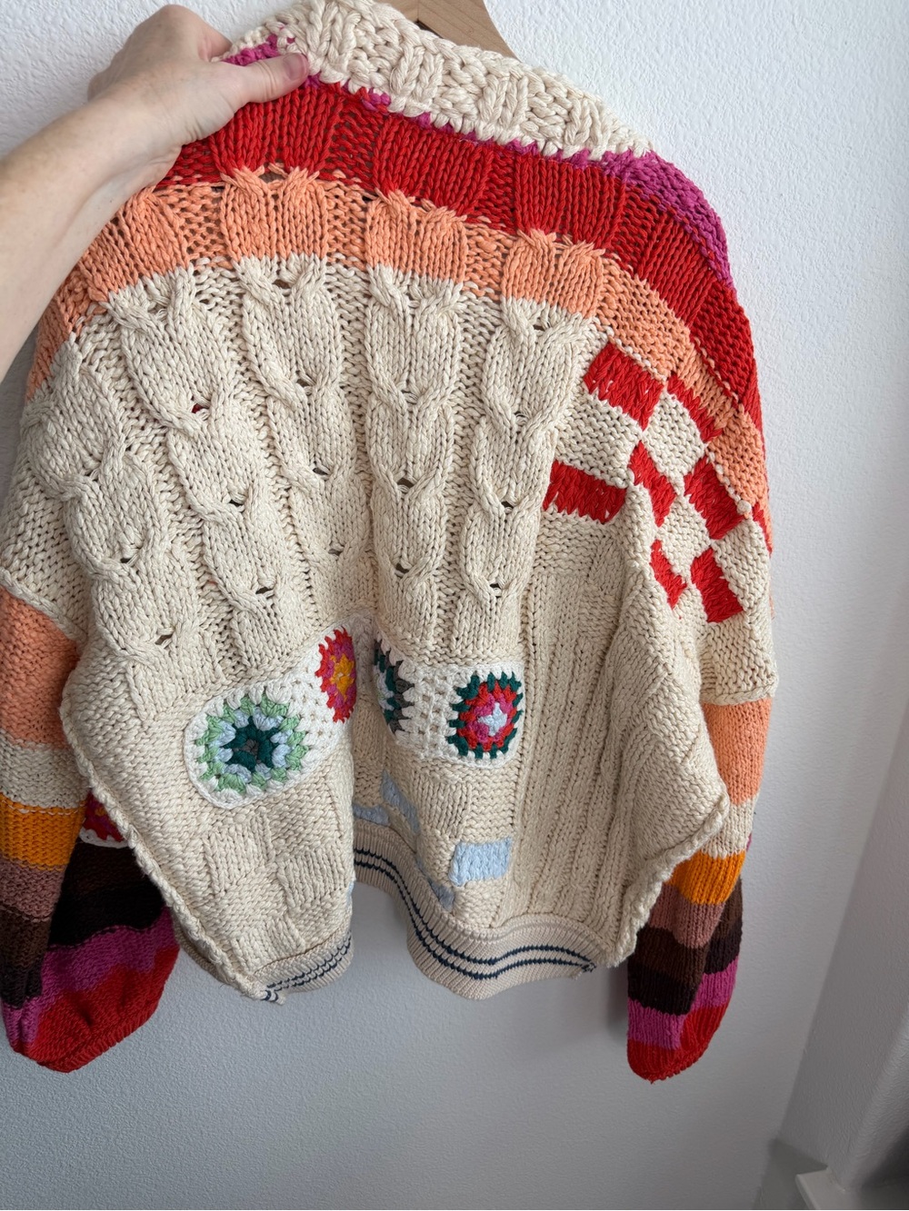 Free People Clear Skies Cardi Granny Square Chunky Knit Medium NWT Sold Out - Picture 4 of 5
